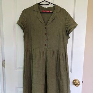 Pyne and Smith Model No.30 Collared Linen Dress Olive Green
